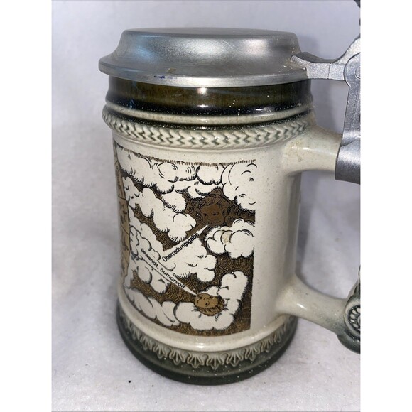 Vintage Gerzit Gerz Beer Stein Mug Lid W Germany Zodiac Cherub Gold Ceramic - Picture 4 of 11